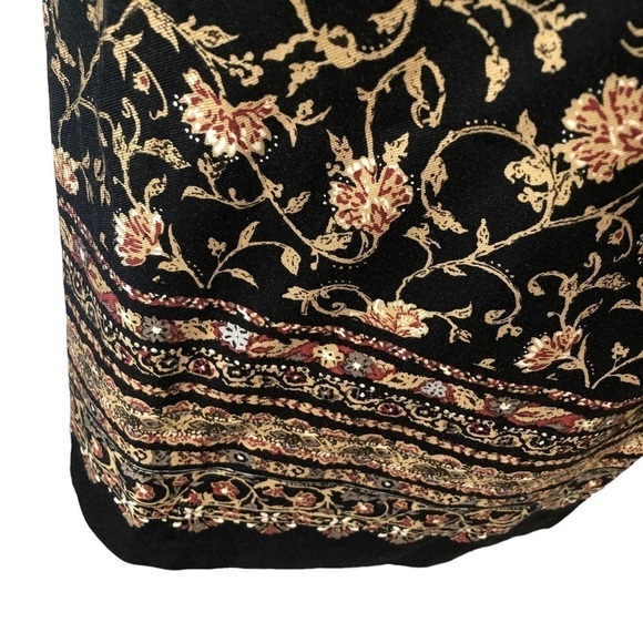 Hunt Club Wrap Skirt Women 8 Black Gold Red Floral Lined Classic Career Rayon - Picture 6 of 9